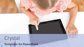  Presentation with technology education - Slide set having children-education-and-technology-concept background and a light blue colored foreground