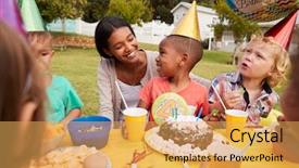  Presentation with children birthday - Beautiful presentation theme featuring children enjoying outdoor birthday backdrop and a yellow colored foreground