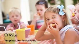  Presentation with outdoor party - Presentation theme featuring children enjoying outdoor tea party background and a coral colored foreground