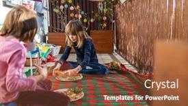  Presentation with picnic - Colorful PPT theme enhanced with children-enjoying-pizza backdrop and a tawny brown colored foreground