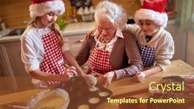  Presentation with cookies christmas - Colorful PPT layouts enhanced with children enjoying with grandmother making christmas cookies at home backdrop and a tawny brown colored foreground
