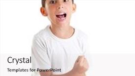  Presentation with winner - Presentation consisting of children excited kid expression with winner gesture screaming happy background and a sky blue colored foreground