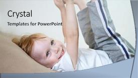  Presentation with little boy - Audience pleasing presentation design consisting of children exercise - beautiful little boy backdrop and a  colored foreground