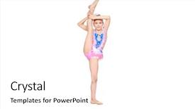  Presentation with professional gymnast - Slide deck with children exercise - beautiful little gymnast girl doing background and a white colored foreground