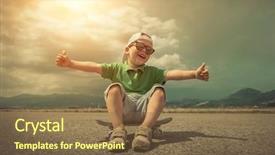 Presentation with sunlight - PPT theme with children exercise - child with skateboard under sunlight background and a tawny brown colored foreground