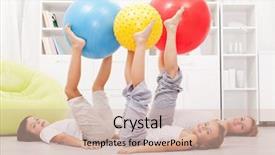  Presentation with family children - Slide deck featuring children exercise - happy and healthy family exercising background and a soft green colored foreground