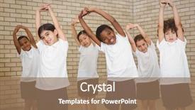  Presentation with elementary children - Colorful theme enhanced with children exercise - happy students stretching out together backdrop and a coral colored foreground