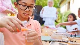  Presentation with summer school - Slide deck having children-experiment-with-reagents background and a coral colored foreground