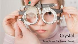 Presentation with smiling little girl - Audience pleasing presentation theme consisting of children eyes - young girl smiling while undergoing backdrop and a coral colored foreground