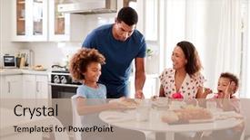  Presentation with african american children - Presentation theme with children father serving them food background and a coral colored foreground