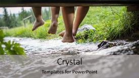  Presentation with children playing - Cool new presentation design with children feet playing and having fun time on the beautiful mountain creek backdrop and a light gray colored foreground
