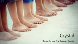  Presentation with poor children - Audience pleasing PPT theme consisting of children feet backdrop and a sky blue colored foreground