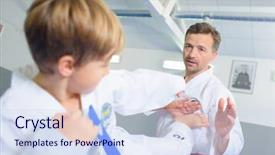  Presentation with learning - Colorful PPT layouts enhanced with children fighting - little boy learning a martial backdrop and a sky blue colored foreground