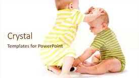  Presentation with white - Presentation design enhanced with children fighting - two brothers playing isolated background and a  colored foreground