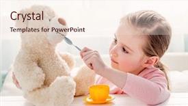  Presentation with teddy bear - Cool new slides with children food - cute little girl feeding toy backdrop and a  colored foreground