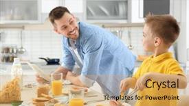  Presentation with lunch - Slides with children food - dad and son having lunch background and a yellow colored foreground