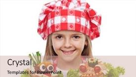  Presentation with chef - Colorful PPT theme enhanced with children food - happy little girl chef backdrop and a coral colored foreground