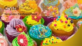  Presentation with children birthday - Theme enhanced with children food - many sweet birthday cupcakes background and a gold colored foreground