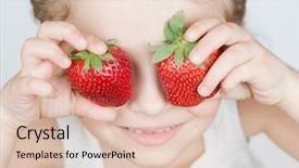  Presentation with strawberries - Slides featuring children food - strawberries - happy girl background and a lemonade colored foreground