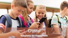  Presentation with elementary school technology - Beautiful slides featuring children friends online computer - primary education friendship childhood technology backdrop and a red colored foreground