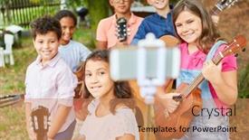  Presentation with summer camp - Presentation theme enhanced with children-from-the-guitar-course background and a coral colored foreground