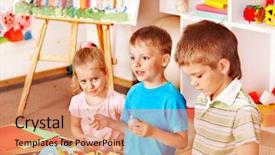  Presentation with paper cutting - Audience pleasing presentation design consisting of children fun - child boy cutting out scissors backdrop and a coral colored foreground