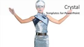  Presentation with children hands - Slide deck with children futuristic fashion children girl silver makeup and open hands on white background and a white colored foreground