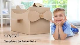  Presentation with airplane - Slide deck enhanced with children game - little boy playing with cardboard background and a lemonade colored foreground