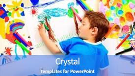  Presentation with children painting - Amazing PPT layouts having children game - portrait of a funny boy backdrop and a cobalt blue colored foreground