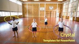  Presentation with elementary children - PPT layouts featuring children game - students playing with hula hoop background and a tawny brown colored foreground