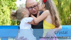  Presentation with parenting - Amazing slides having children girl kissing her father happy family portrait group of three peoples sit on bench parenting concept backdrop and a light blue colored foreground