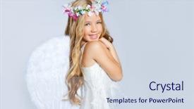  Presentation with angel wings - Audience pleasing PPT layouts consisting of children girl with white wings backdrop and a sky blue colored foreground