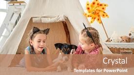  Presentation with fox - Colorful slide set enhanced with children-girls-lying-with-fox backdrop and a coral colored foreground