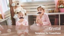  Presentation with two cute sisters playing - PPT theme enhanced with children girls with paper accessories background and a coral colored foreground