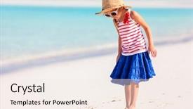  Presentation with summer at the beach - Audience pleasing presentation design consisting of children glasses - adorable little girl at beach backdrop and a  colored foreground