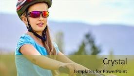  Presentation with bicycle - Cool new PPT theme with children glasses - portrait of girl rides bicycle backdrop and a yellow colored foreground