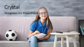  Presentation with teenager winners - Colorful presentation enhanced with children glasses - pretty teenager watching football match backdrop and a light gray colored foreground