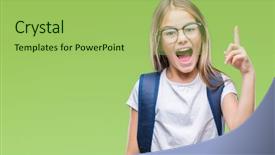  Presentation with smart - Colorful theme enhanced with children glasses - young beautiful smart student girl backdrop and a yellow colored foreground