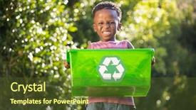  Presentation with recycle - Presentation theme featuring children green - boy carrying a recycle trash background and a tawny brown colored foreground