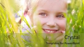  Presentation with meadow - Slide set consisting of children green - cute little girl background and a gold colored foreground