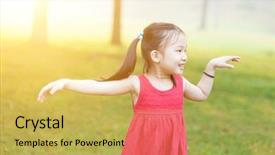  Presentation with sun flare in deep space - Cool new PPT layouts with children green - portrait of active asian child backdrop and a  colored foreground