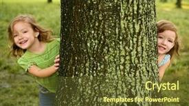  Presentation with two cute sisters playing - Slides enhanced with children green - two twin little sister girls background and a tawny brown colored foreground