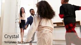  Presentation with children parents - Presentation theme consisting of welcome hug - children greeting and hugging working background and a soft green colored foreground