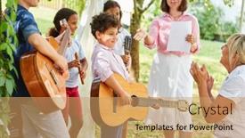  Presentation with talent - Amazing presentation theme having children-group-at-the-talent backdrop and a coral colored foreground