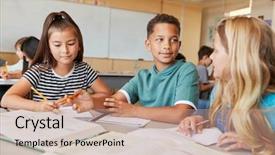  Presentation with school kids - Theme having elementary school kids in class background and a coral colored foreground