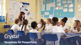  Presentation with school kids - Amazing theme having school teacher and kids work backdrop and a coral colored foreground