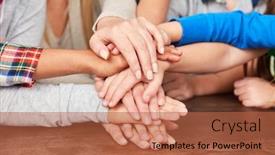  Presentation with children hands - Slides having children-group-stacks-hands background and a red colored foreground