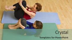  Presentation with language child - PPT theme enhanced with children gym - grandmother and child exercising background and a  colored foreground