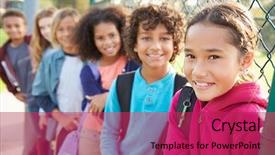  Presentation with young children - Presentation theme with children hanging out in playground background and a violet colored foreground
