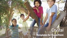  Presentation with children - PPT layouts with children hanging out in treehouse background and a gray colored foreground